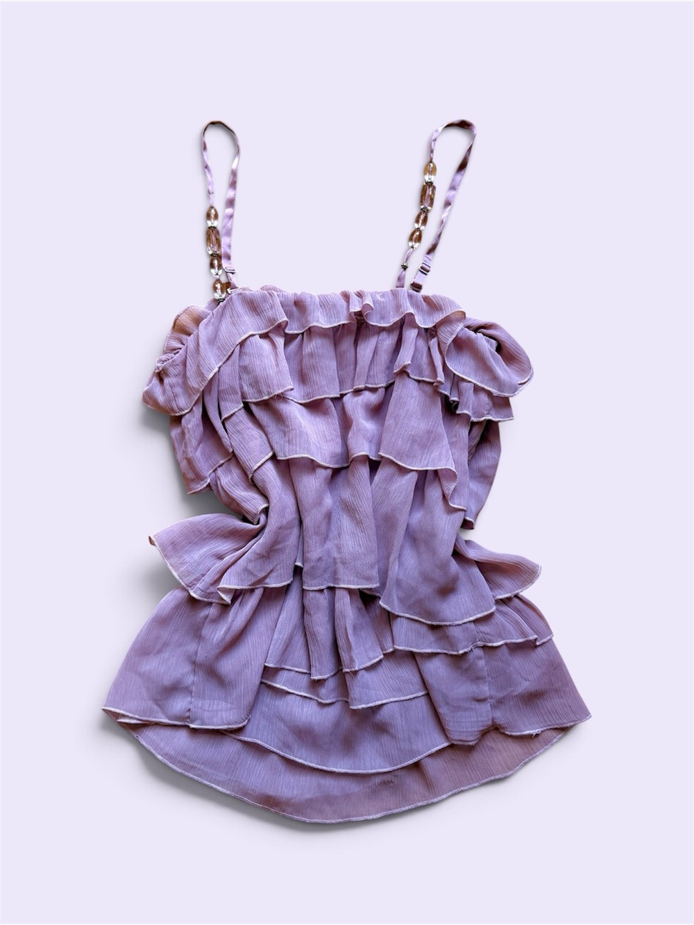 Lapis Mauve Ruffle Strapless Cami Top Small NWOT Y2K Beaded